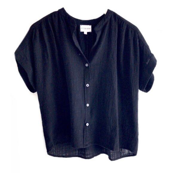 Felicite Cotton Gauze Short Sleeve Button Up Top in NAVY BLUE 2918-113 Size 1 XS - Picture 1 of 6